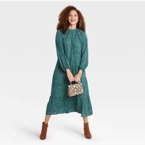 Women's Printed Long Sleeve Tiered Dress A new day